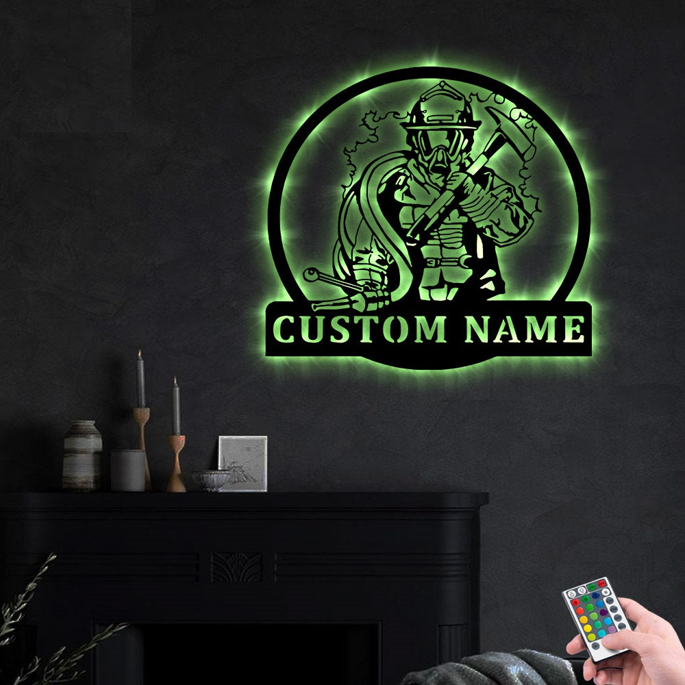 Firefighter Fireman Sign Personalized - Led Light Metal - Owls Matrix LTD
