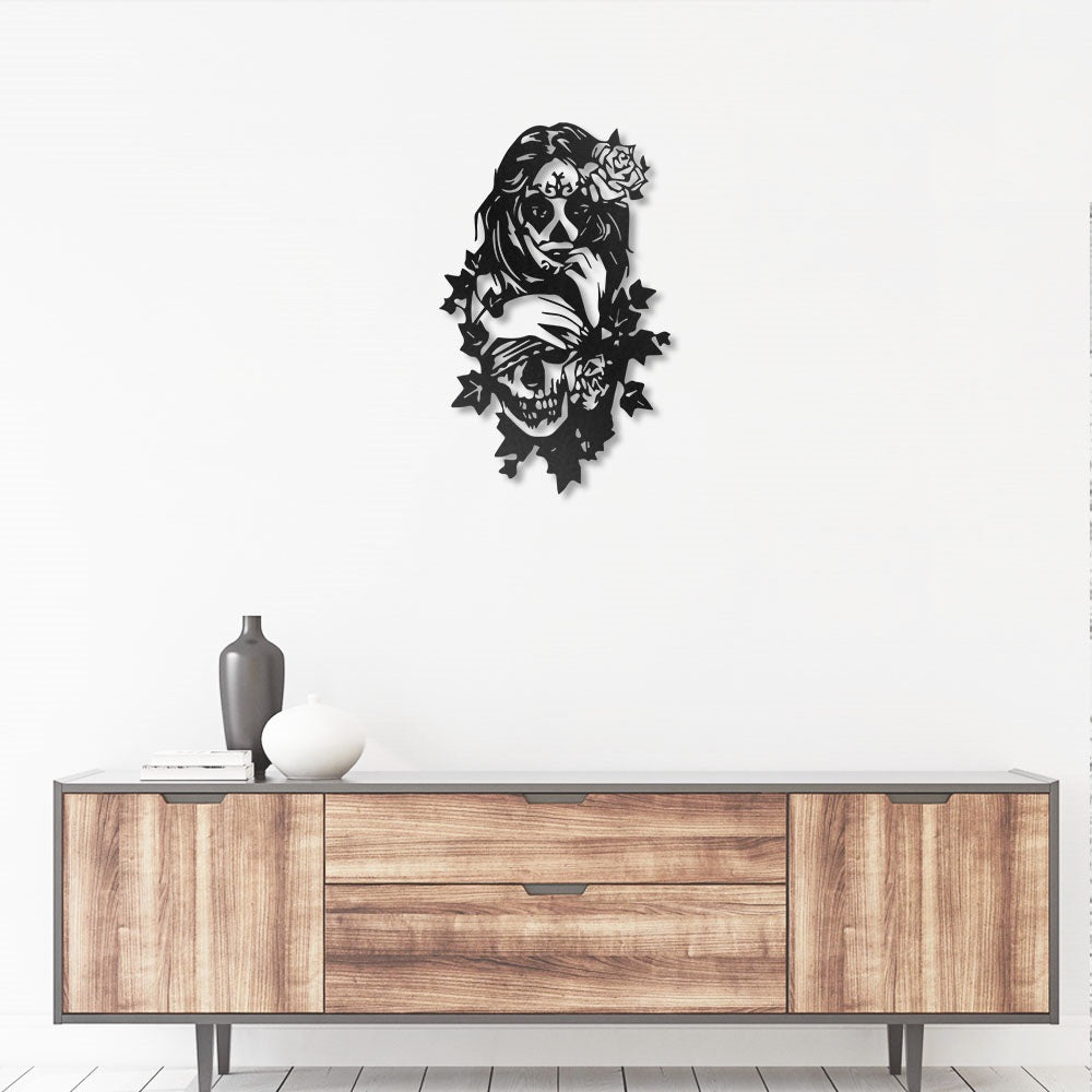 Skull Heart Sugar Skull Couple - Led Light Metal - Owls Matrix LTD