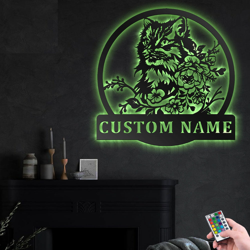Floral Cat Personalized - Led Light Metal - Owls Matrix LTD