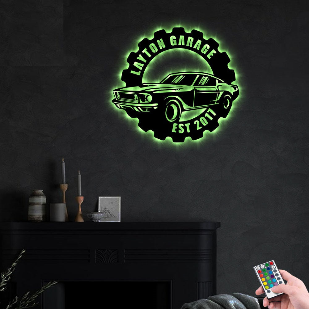 Garage With Established Date Personalized - Led Light Metal - Owls Matrix LTD