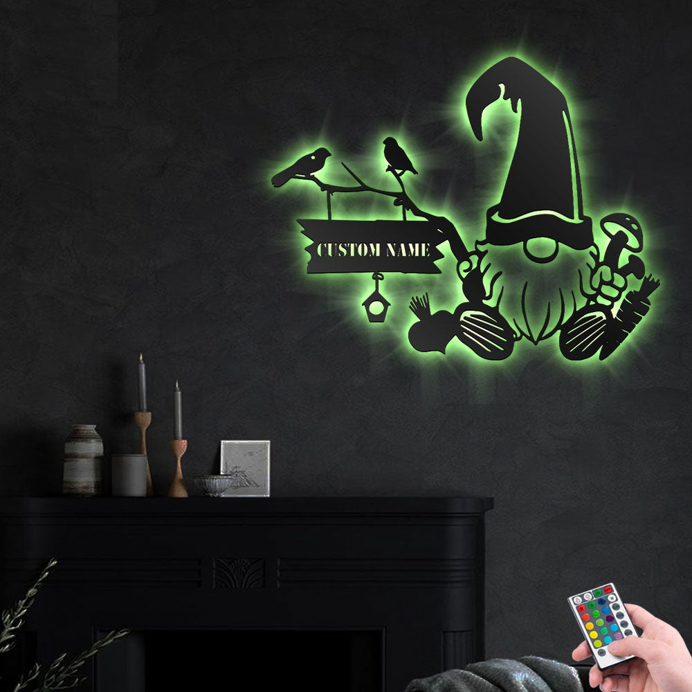 Gnome Garden With Birds Personalized - Led Light Metal - Owls Matrix LTD