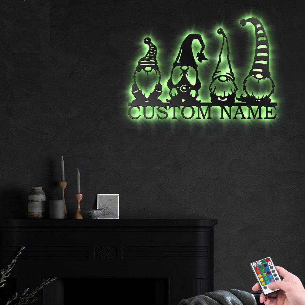 Gnome Garden Four Personalized - Led Light Metal - Owls Matrix LTD