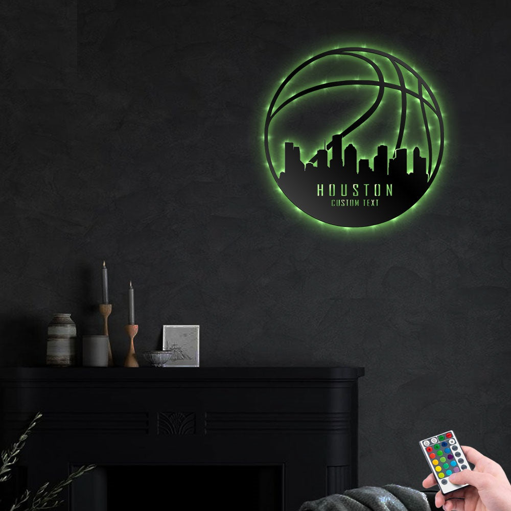 Basketball Houston Personalized - Led Light Metal - Owls Matrix LTD