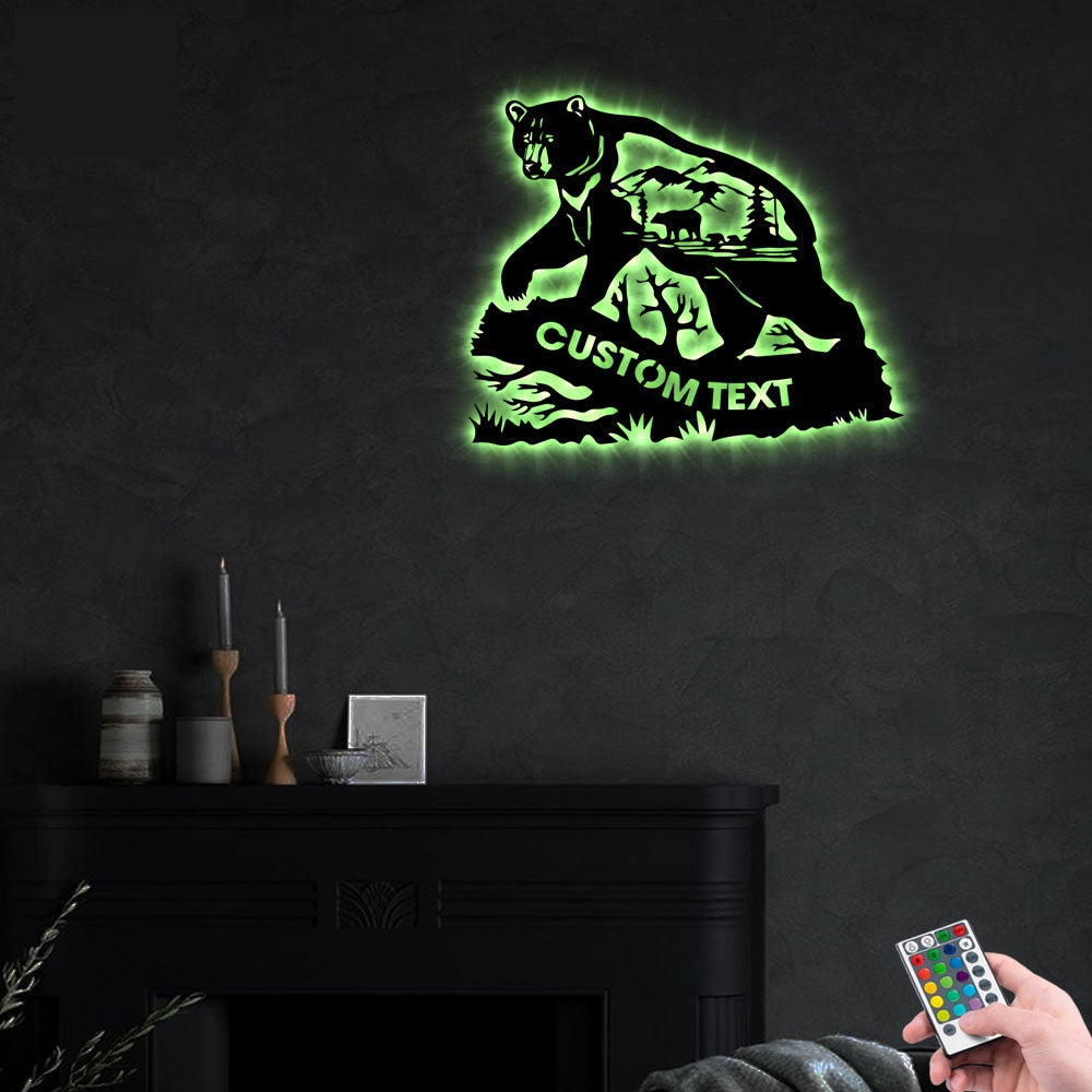 Bear Mama On Tree Personalized - Led Light Metal - Owls Matrix LTD