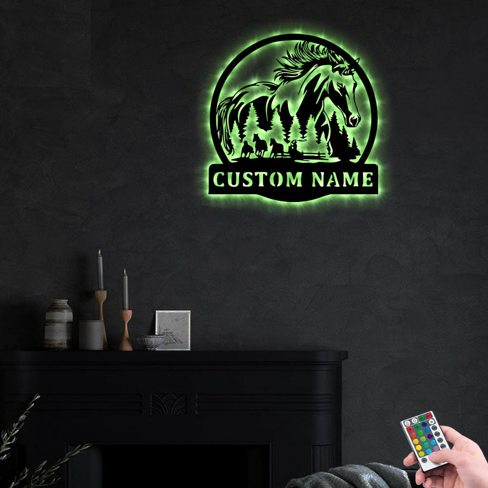 Horse Family Horse Ranch Personalized - Led Light Metal - Owls Matrix LTD
