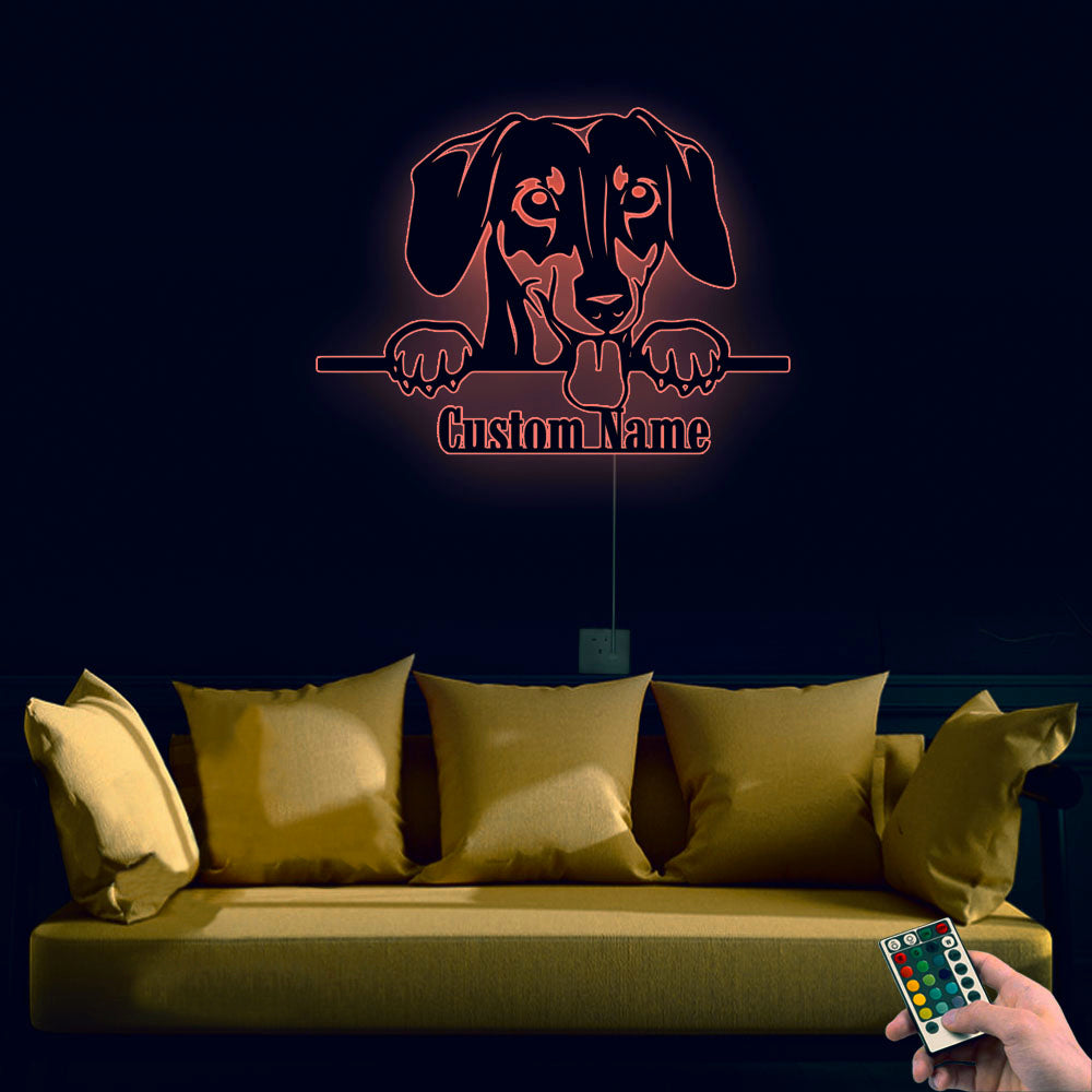 Dachshund Peeking Personalized - Led Light Metal - Owls Matrix LTD