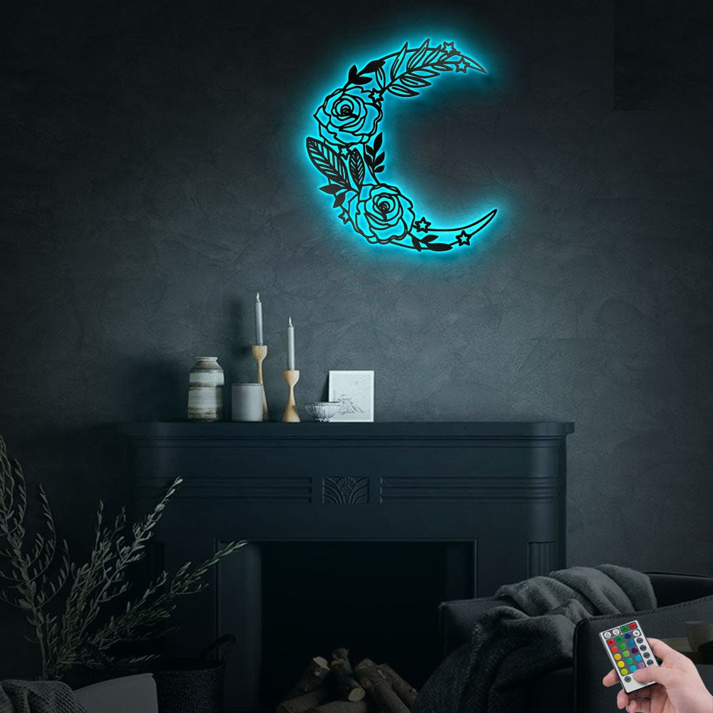 Flower Floral Moon Rose - Led Light Metal - Owls Matrix LTD