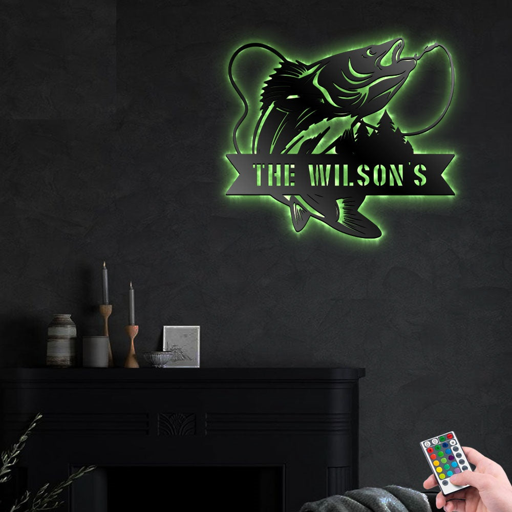 Fishing Walleye V2 Personalized - Led Light Metal - Owls Matrix LTD