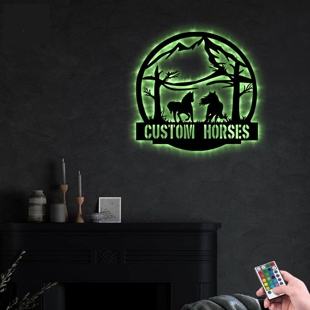 Horses Wild Farm Personalized - Led Light Metal - Owls Matrix LTD
