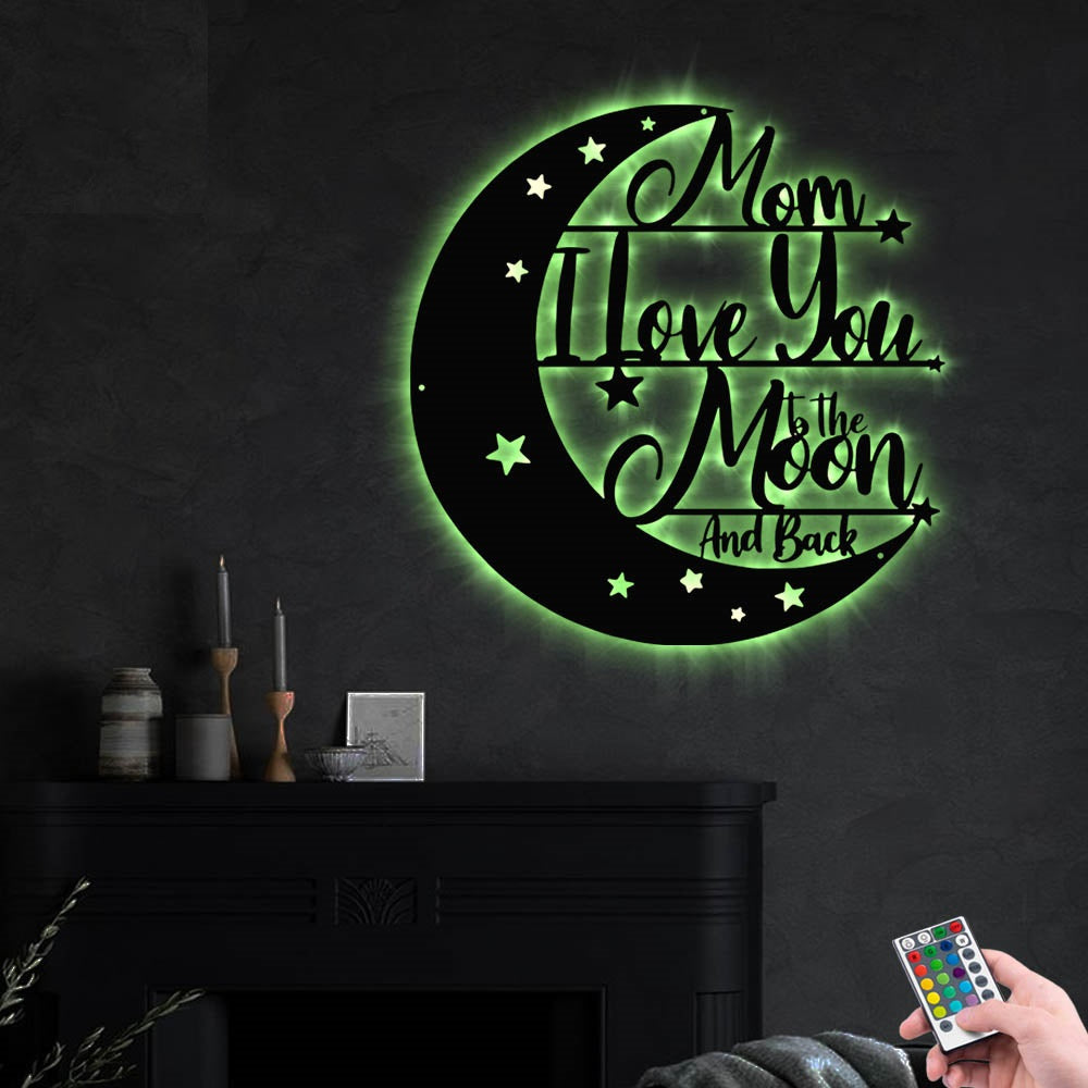 Family Mom I Love You to the Moon - Led Light Metal - Owls Matrix LTD