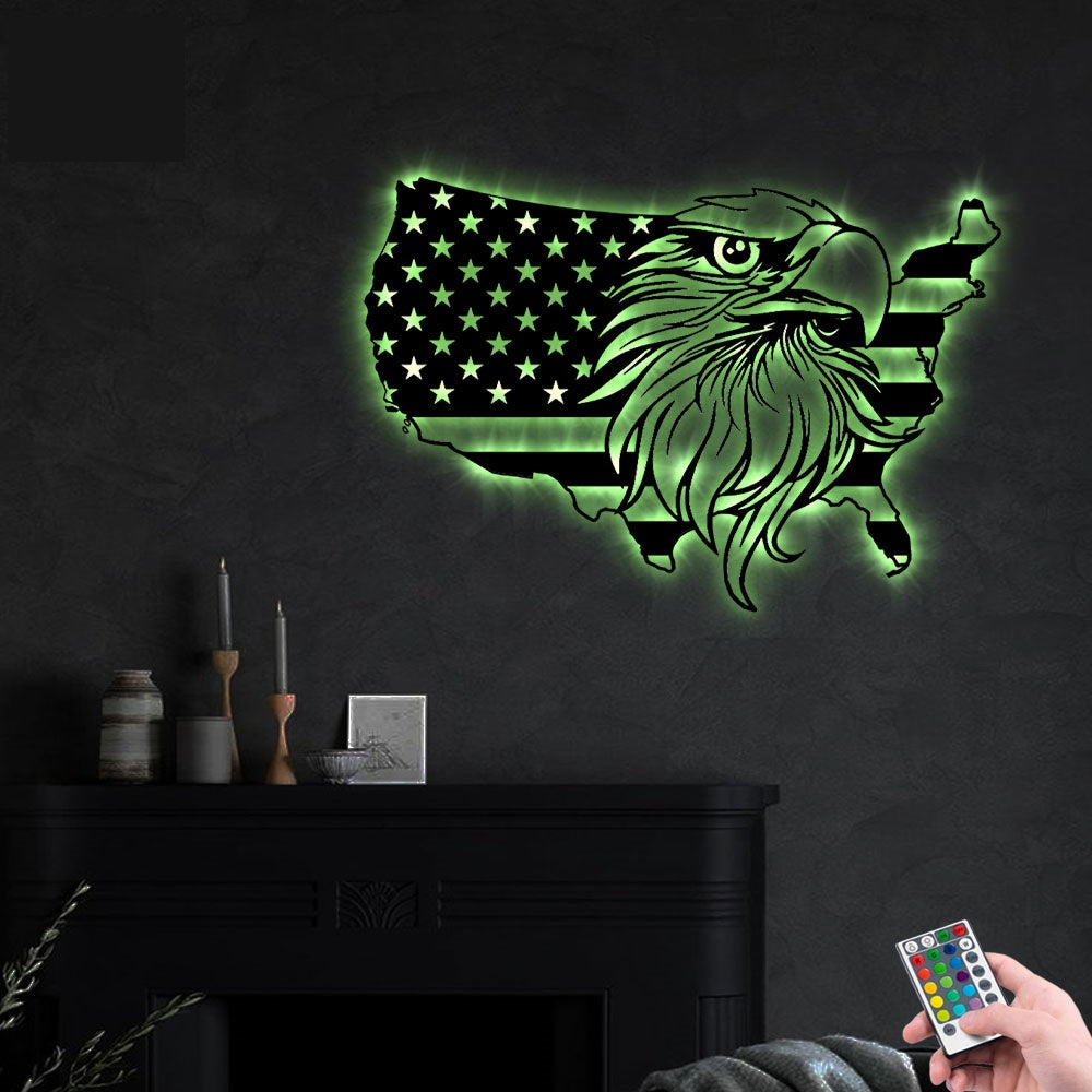 Eagle American Flag Lover - Led Light Metal - Owls Matrix LTD