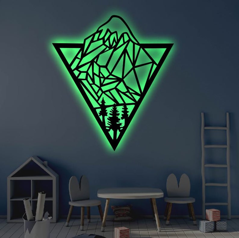 Mountain Art Sign - Led Light Metal - Owls Matrix LTD