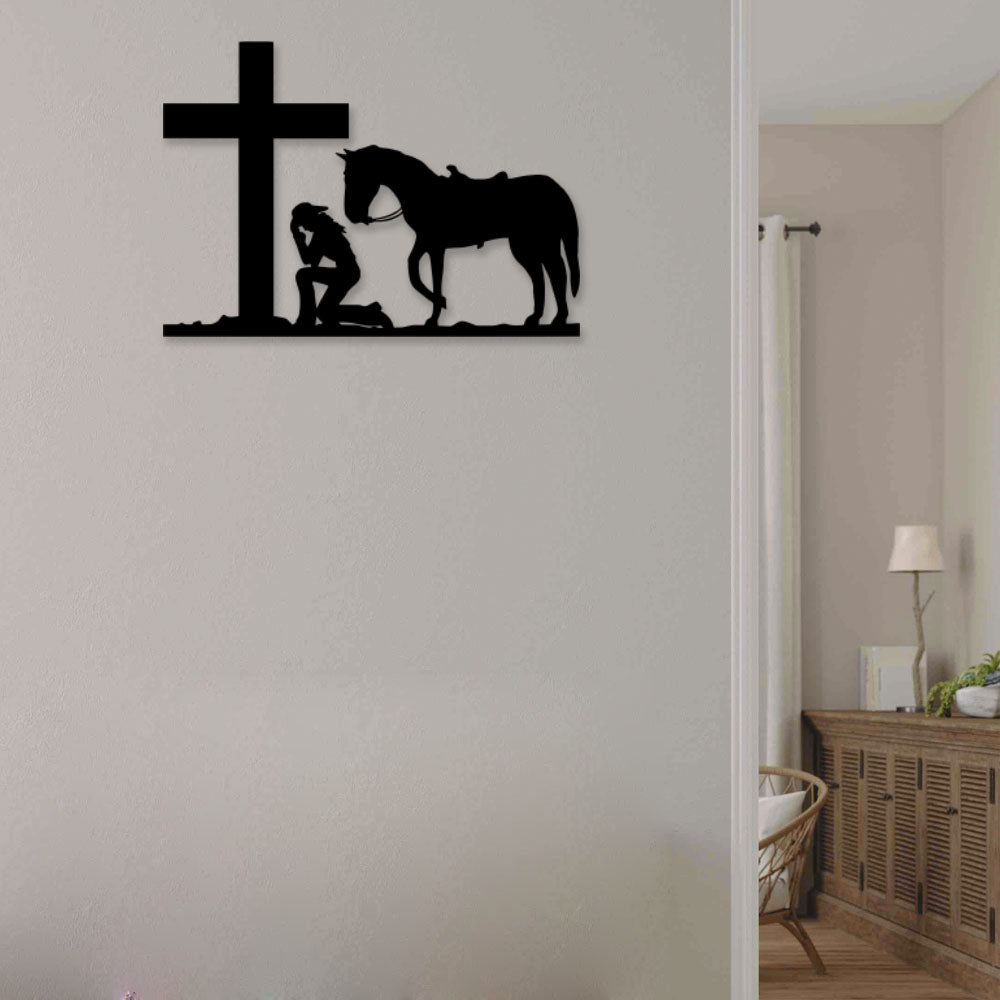 Cowgirl At Cross - Led Light Metal - Owls Matrix LTD