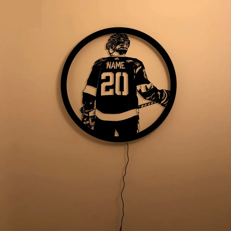 Custom Name Ice Hockey LED Wall Decor, Metal Wall Signs With RGB Led Light