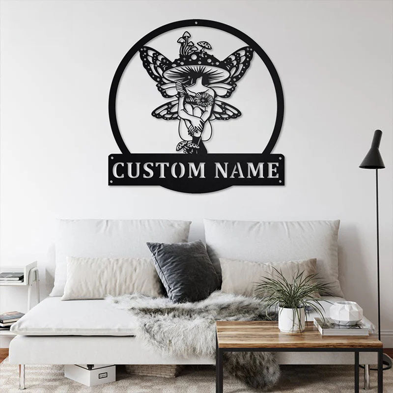 Custom Name Mystical Mushroom Woman Metal Sign Wall Art With RGB Led Lights