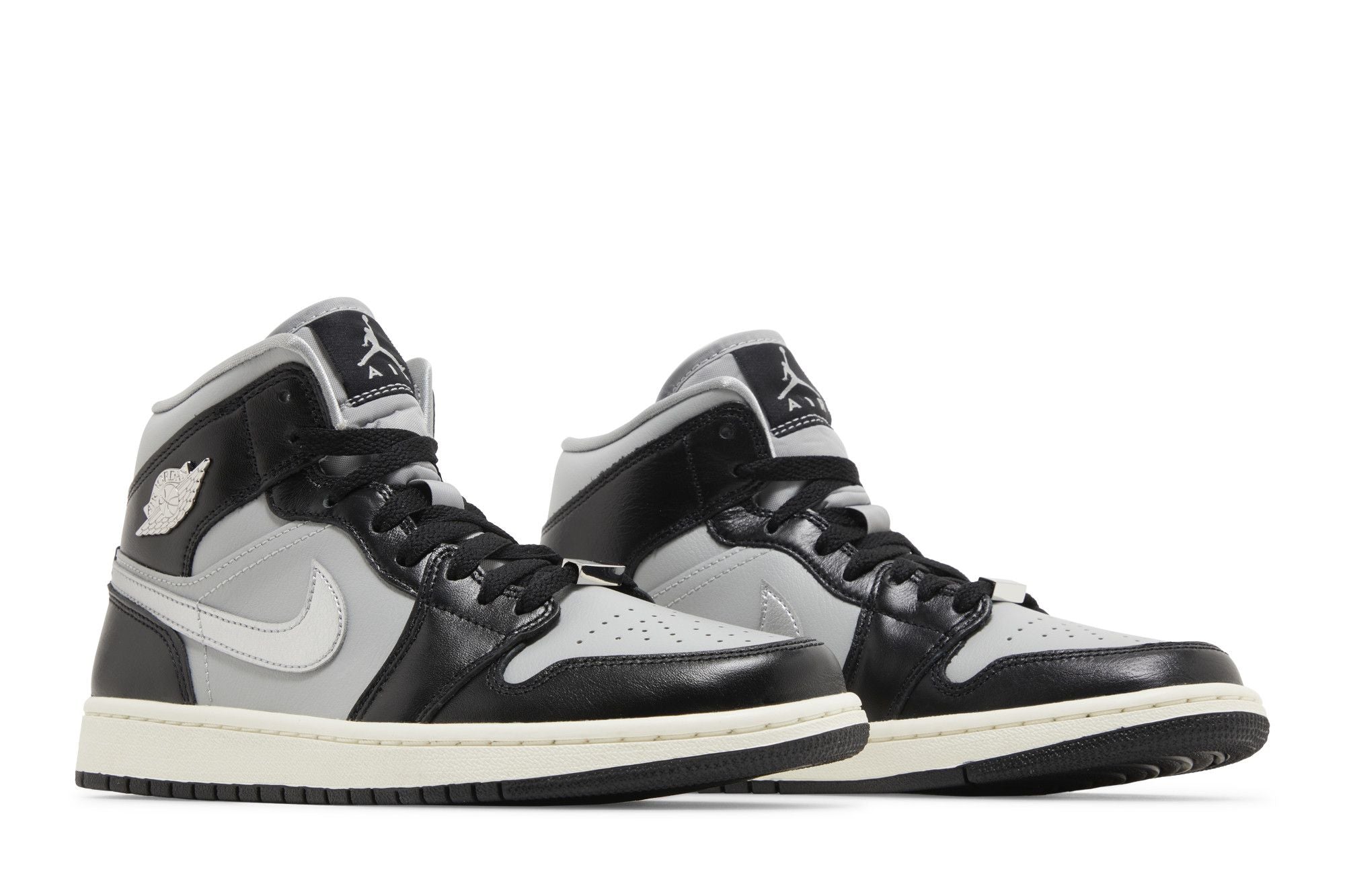 Jordan 1 Mid SE Women's Black Metallic Silver Sneakers FB9892-002