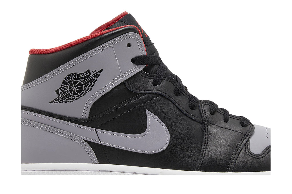Jordan 1 Mid Bred Shadow Leather Trainers - Black/Red/Grey - DQ8426-006
