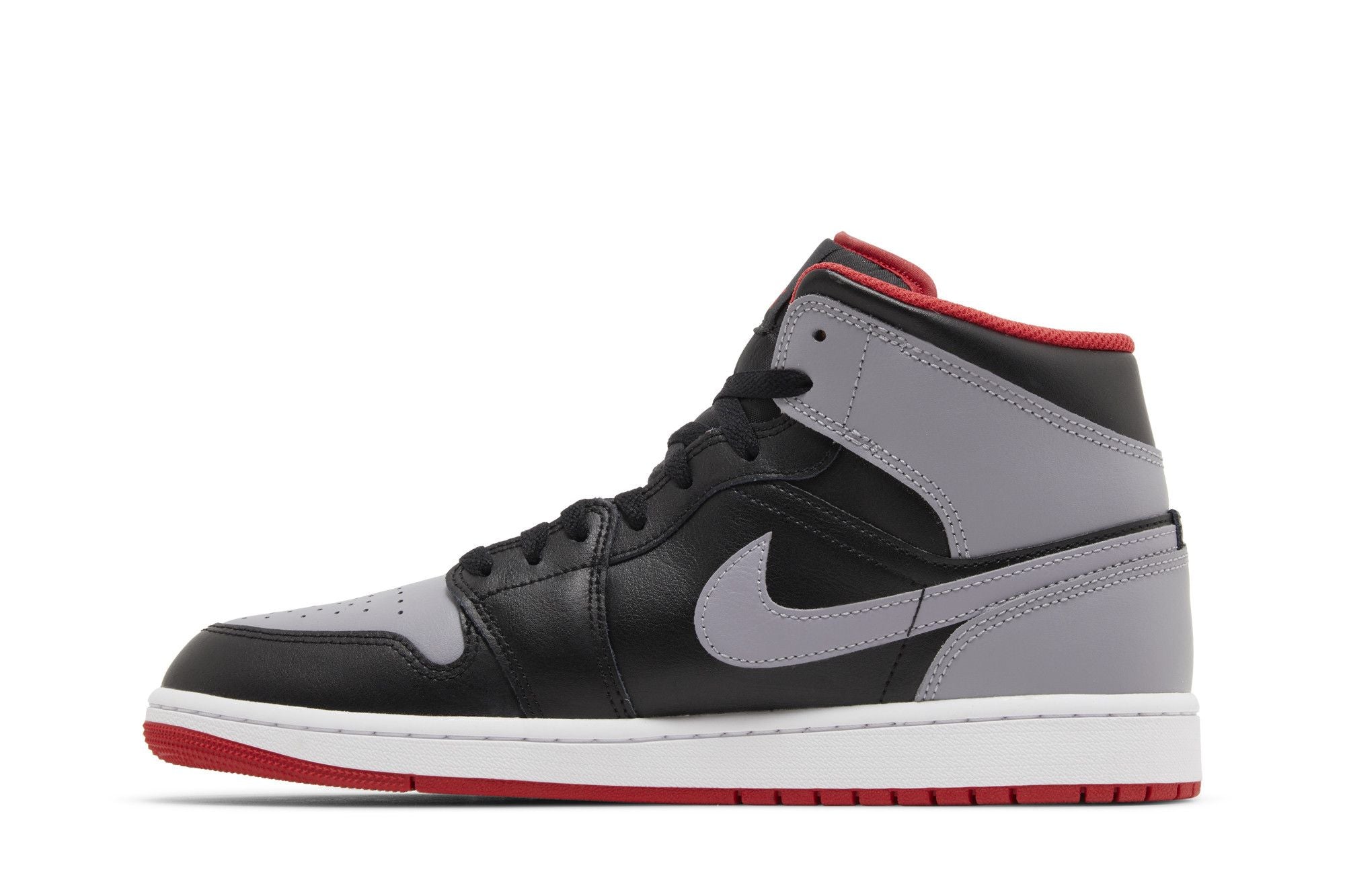 Jordan 1 Mid Bred Shadow Leather Trainers - Black/Red/Grey - DQ8426-006