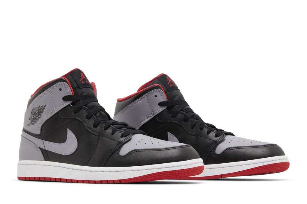 Jordan 1 Mid Bred Shadow Leather Trainers - Black/Red/Grey - DQ8426-006