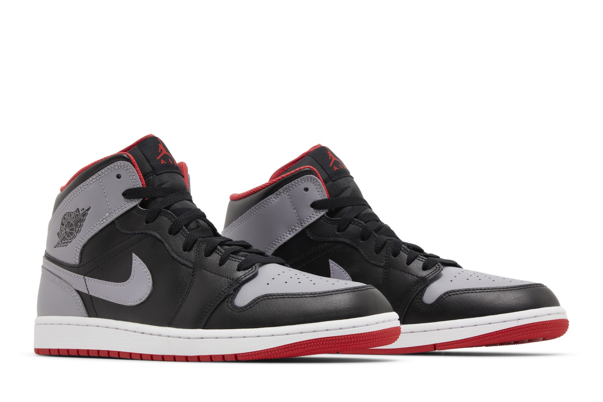 Jordan 1 Mid Bred Shadow Leather Trainers - Black/Red/Grey - DQ8426-006