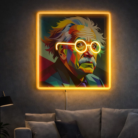 Abstract Scientist Portrait Neon Wall Art – Modern LED Frame Light for Living Rooms & Studios