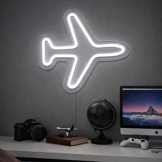 Airplane Neon Sign – Minimal White LED Wall Light