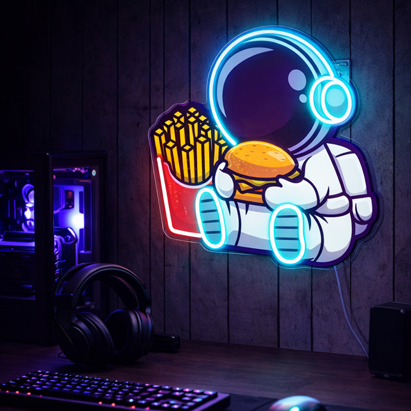 Astronaut Burger Neon Sign – Fun Space-Themed LED Neon Wall Art