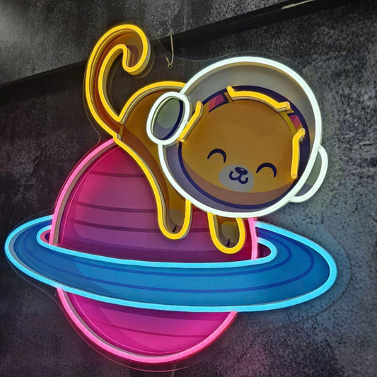 Astronaut Cat Neon Sign – Cute Space-Themed Wall Light