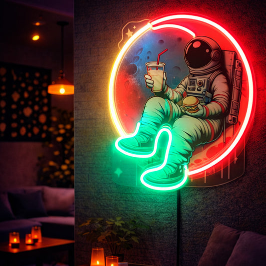 Astronaut Neon Sign – Multicolor LED Neon Wall Art for Café, Bar & Creative Space Decor