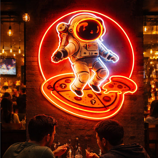 Astronaut Pizza LED Neon Sign with Space Theme Design for Restaurant, Bar and Wall Decoration