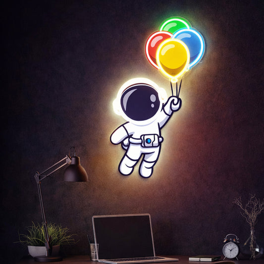 Astronaut with Balloons Neon Sign – Cute Space LED Wall Light