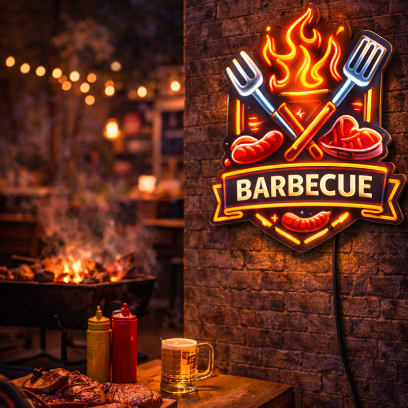 Barbecue Grill LED Neon Sign – BBQ Wall Light Decor for Kitchen & Outdoor Spaces