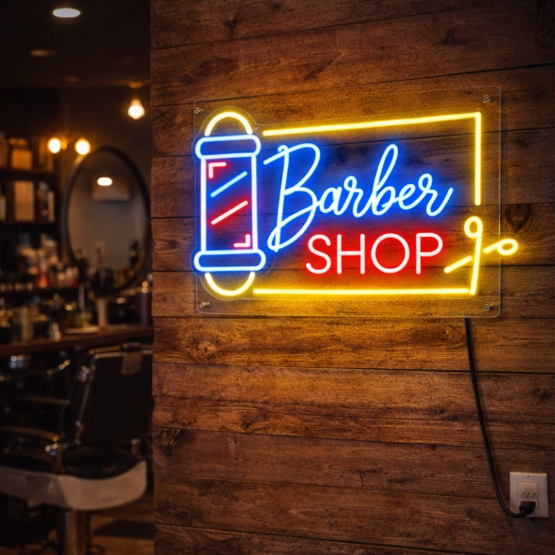 Barber Shop 90 Neon Sign – Classic Pole LED Wall Light