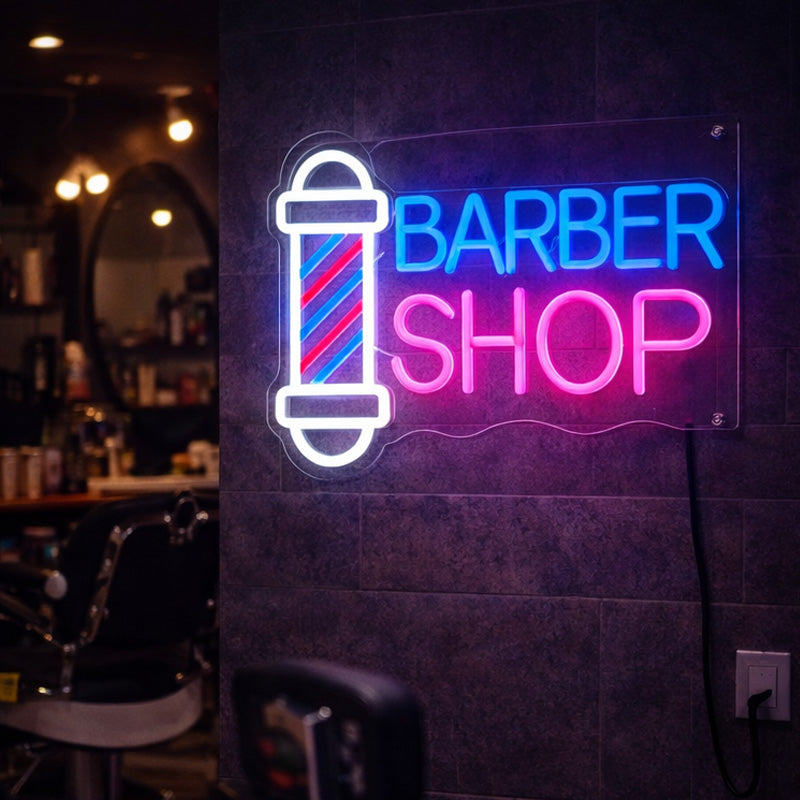 Barber Shop Neon Sign with Classic Pole – LED Wall Light