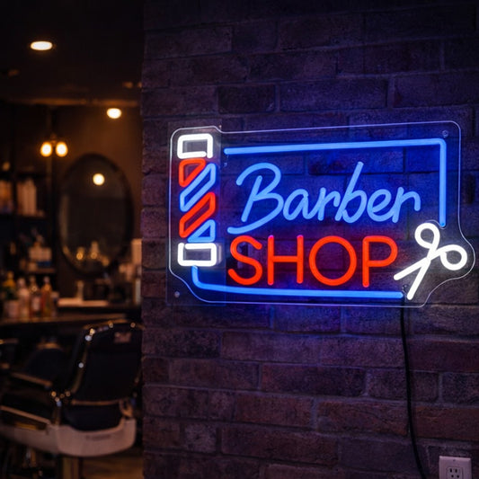 Barber Shop Neon Sign with Scissors – LED Wall Light