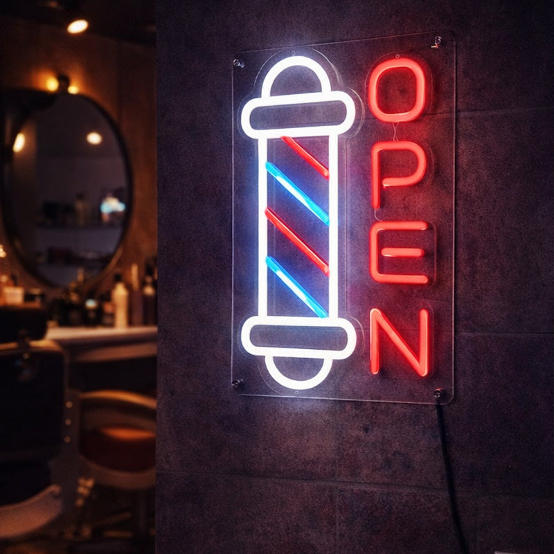 Barber Shop Open Neon Sign – LED Wall Light