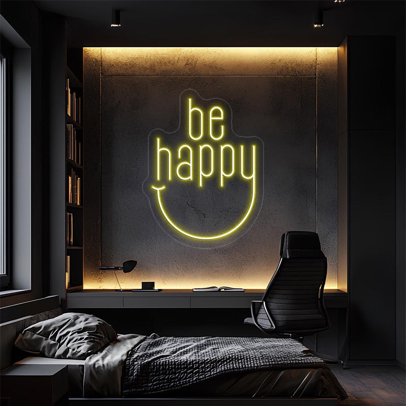 Be Happy Smiley LED Neon Wall Sign - LEDTOT