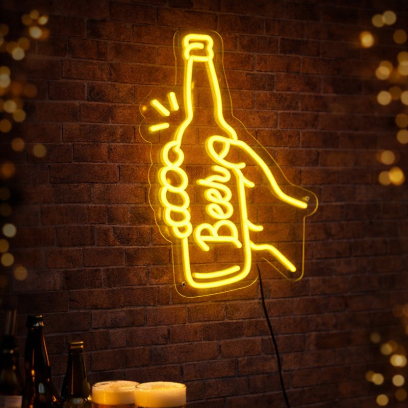 Beer Hand Neon Sign – LED Bottle Bar Wall Light