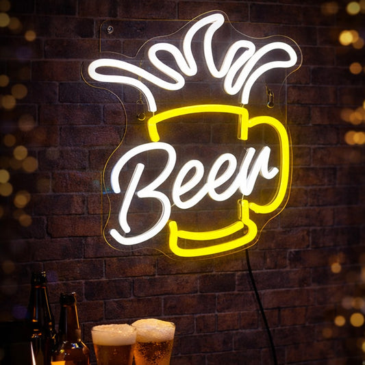 Beer Mug Neon Sign – LED Bar Wall Light with Foam Splash