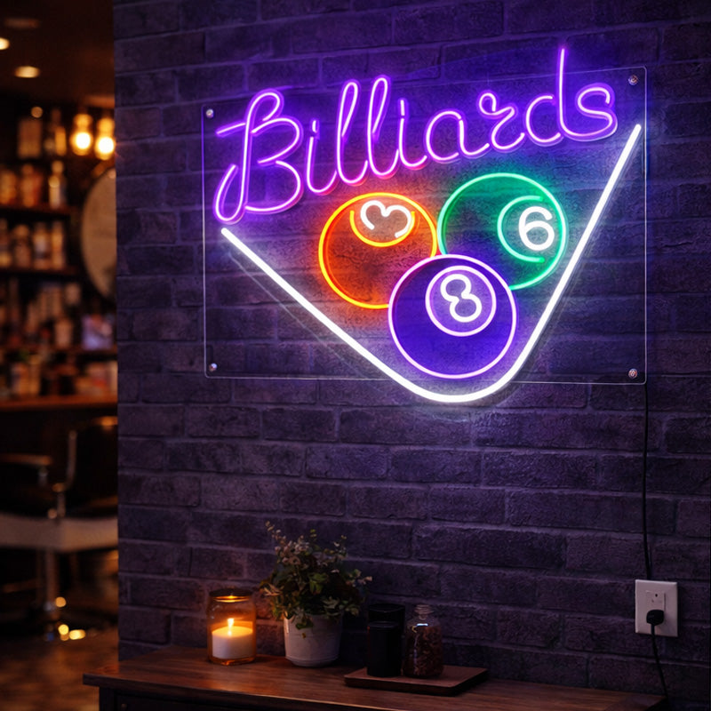 Billiards LED Neon Sign – Multicolor Pool Table Acrylic Wall Decor