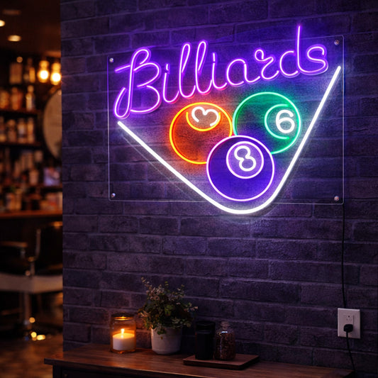 Billiards LED Neon Sign – Multicolor Pool Table Acrylic Wall Decor