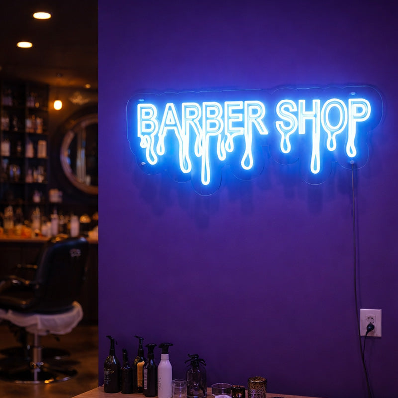 Blue LED Barber Shop Neon Sign – Drip Style Acrylic Wall Light