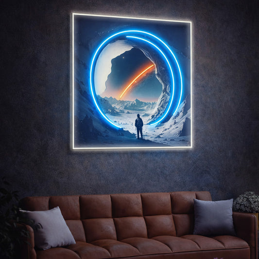 Blue Neon Cosmic Cave Portal Wall Art – Sci-Fi Meteor Scene LED Neon Sign