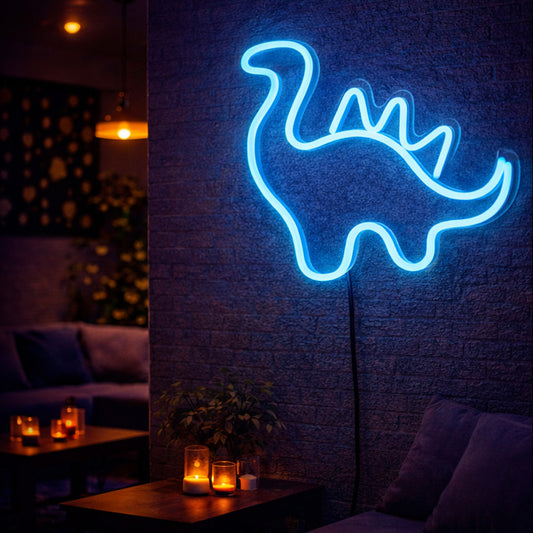Blue Neon Dinosaur LED Wall Sign – Cute Minimal Dino Light