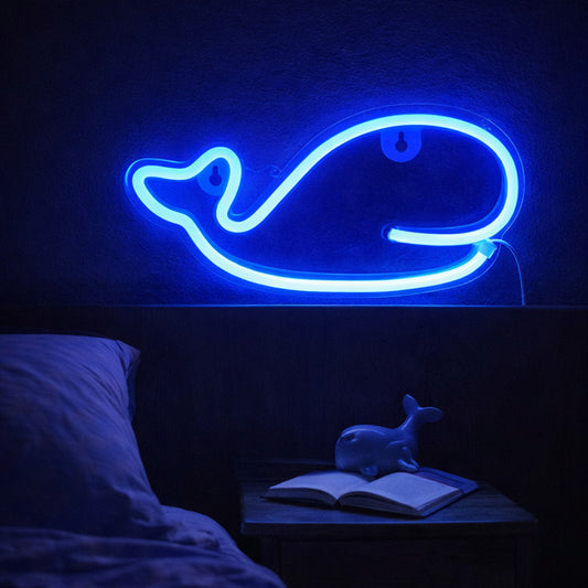 Blue Whale Neon Sign – Minimalist LED Wall Light