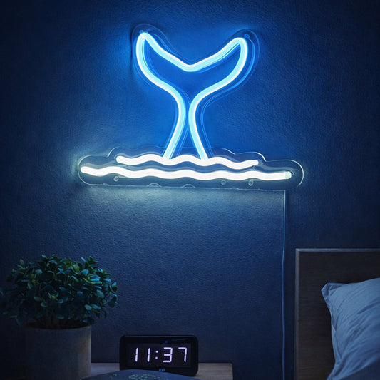 Blue Whale Tail Neon Sign – Ocean-Inspired LED Wall Light