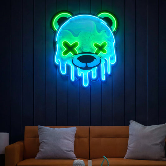 Blue & Green Melting Bear Neon Sign – Urban LED Wall Art
