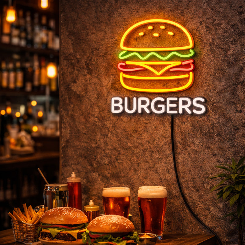 Burger LED Neon Sign – Classic Fast Food Wall Light