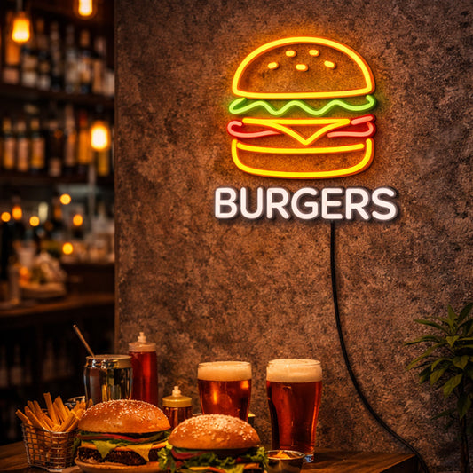 Burger LED Neon Sign – Classic Fast Food Wall Light