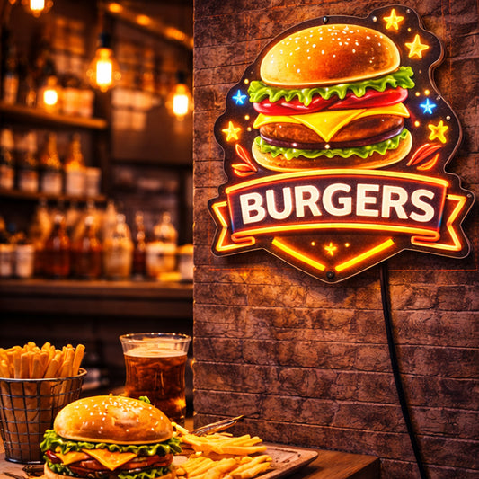 Burgers LED Neon Sign – Classic Fast Food Wall Light Decor